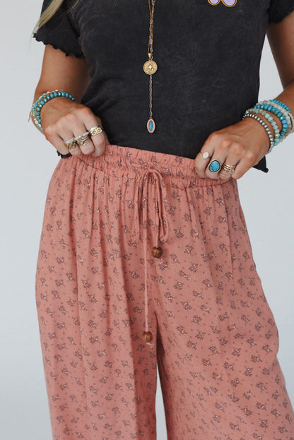 Boho Floral Printed Wide Leg Jogger Pants | Pink