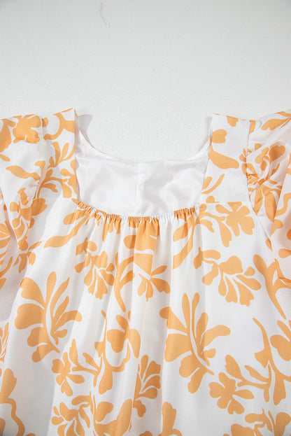 Floral Print Puff Short Sleeve Resort Plus Size Maxi Dress | Apricot