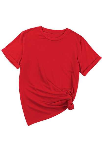 Casual Plain Crew Neck Tee | Red