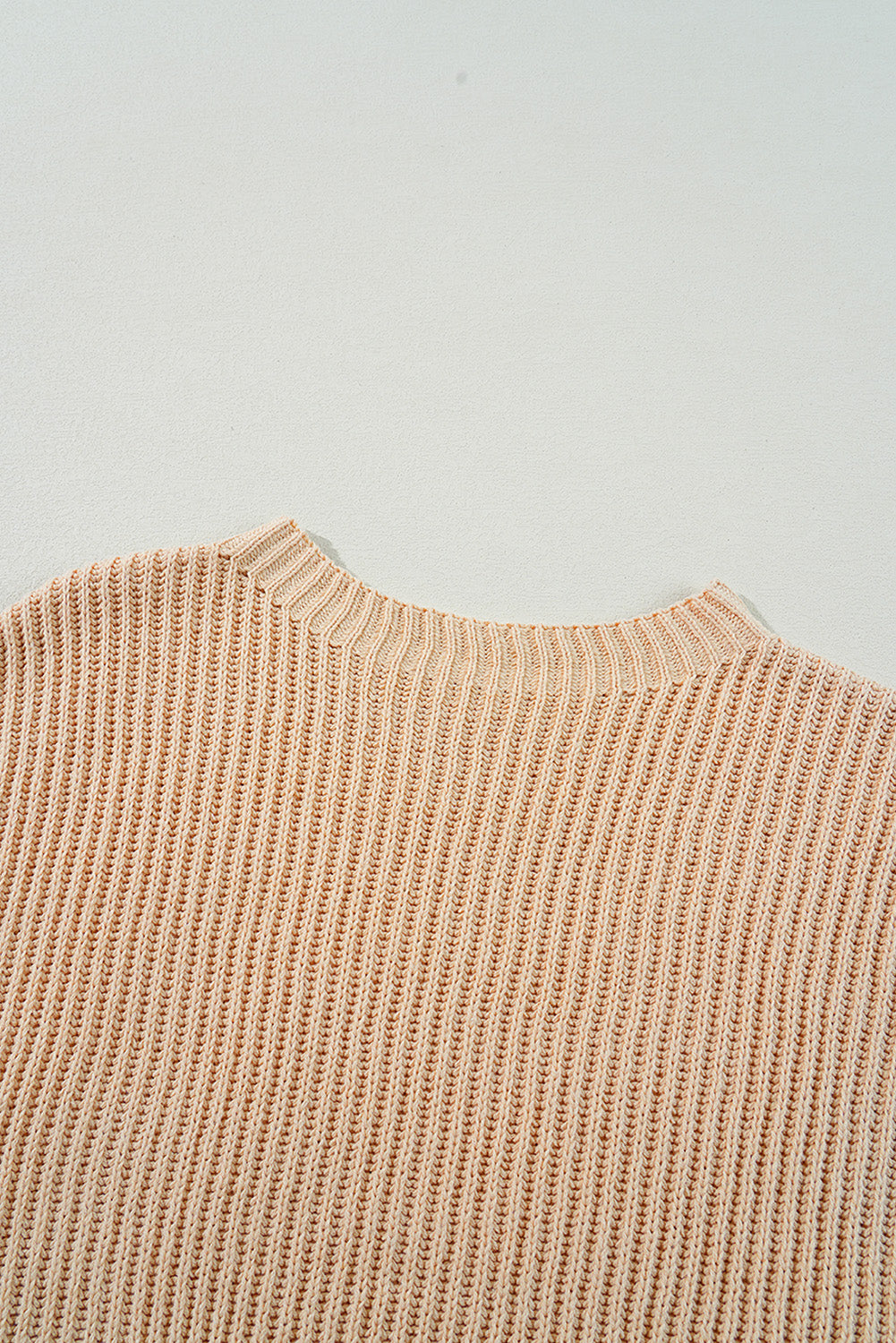 Cable Knit Drop Shoulder Side Slits Loose Sweater | Apricot