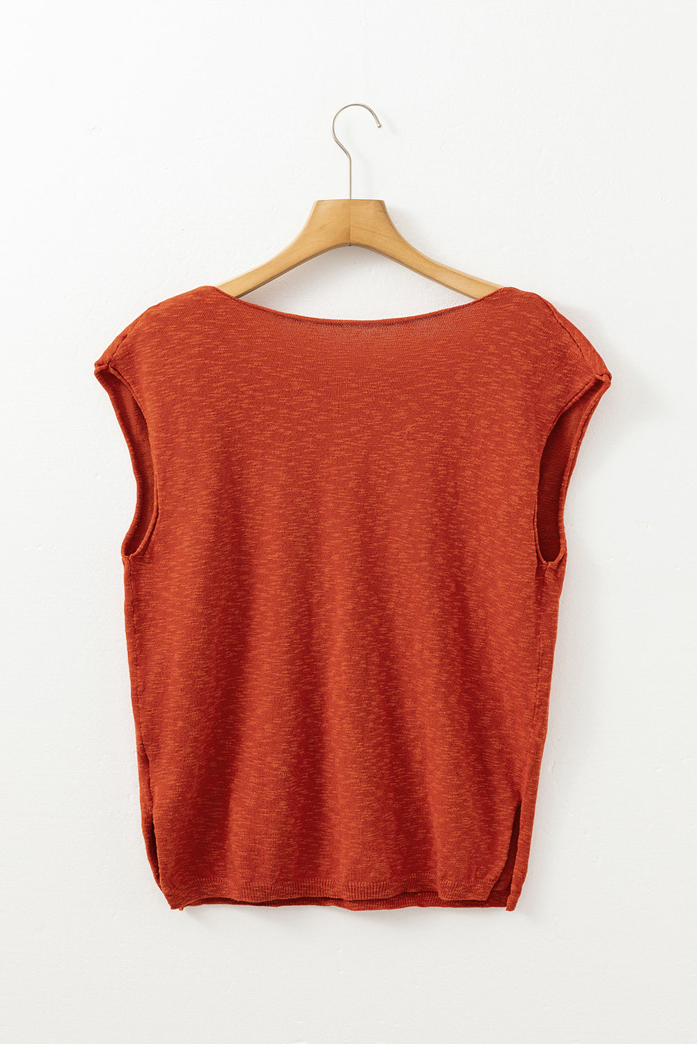 Solid Colour Split V Neck Short Sleeve Sweater | Orange