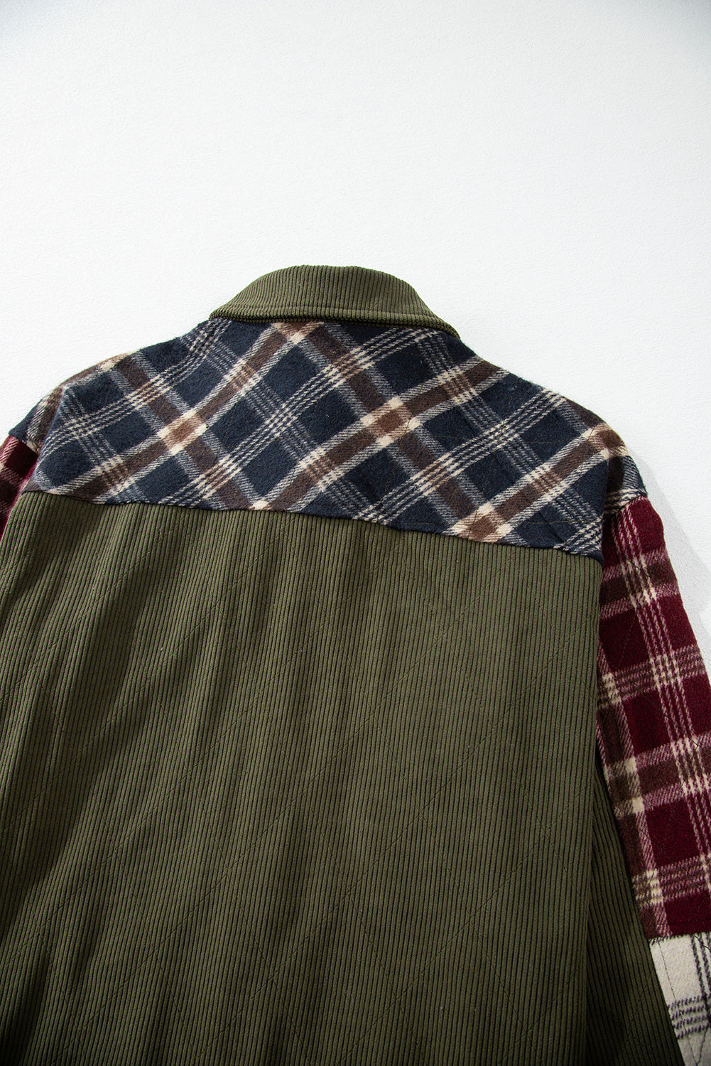 Mixed Plaid Patchwork Retro Shacket | Red