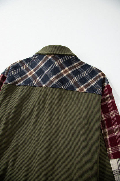 Mixed Plaid Patchwork Retro Shacket | Red