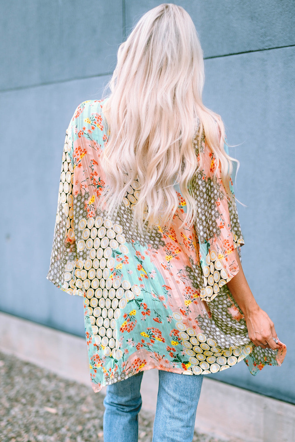 Floral Open Sheer Shimmer Kimono | Multicolour