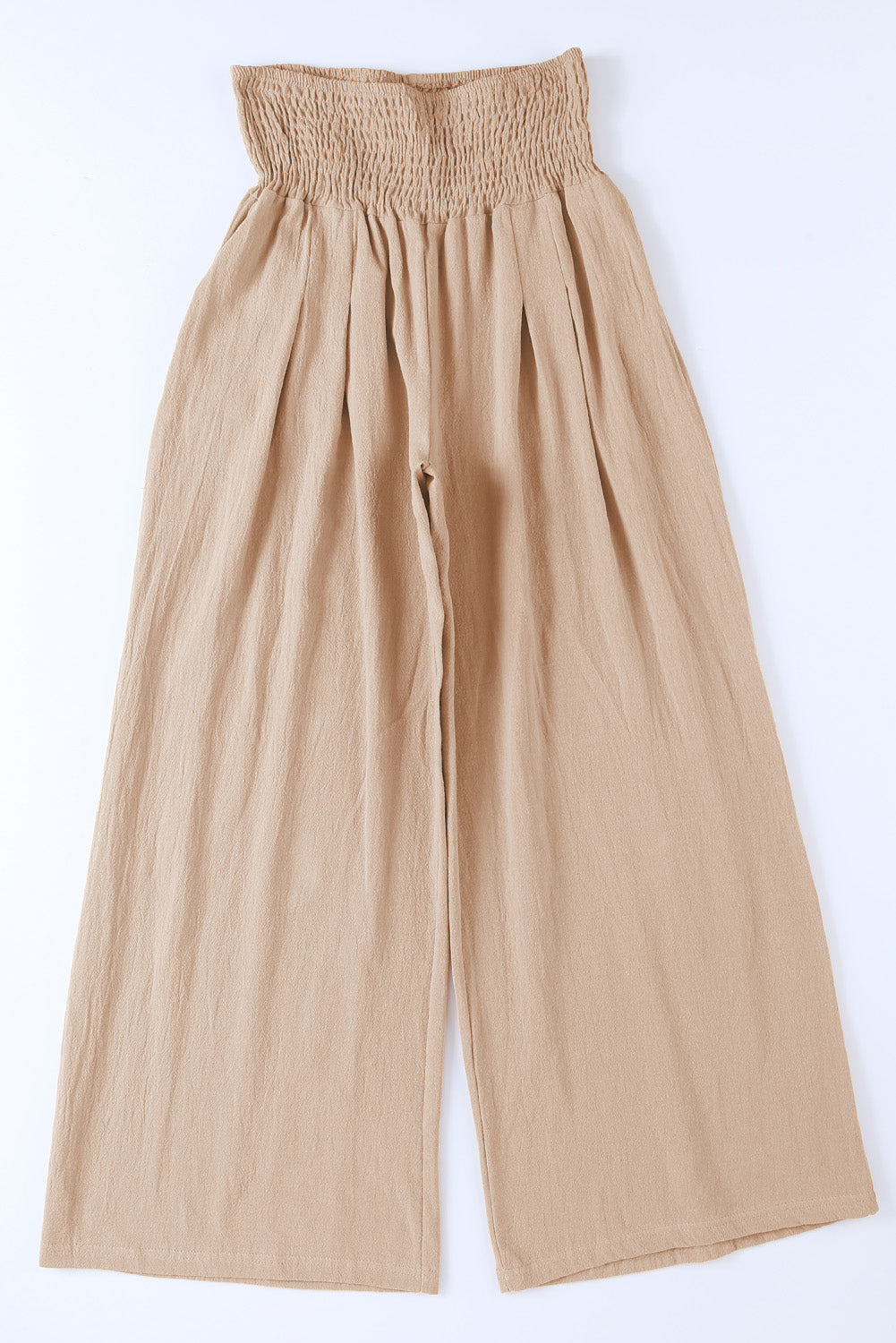 Smocked Wide Waistband High Waist Wide Leg Pants | Khaki