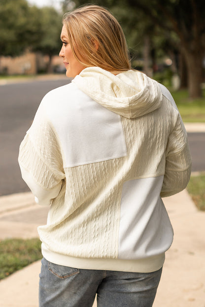 Textured Patchwork Exposed Seam Plus Size Hoodie | Beige