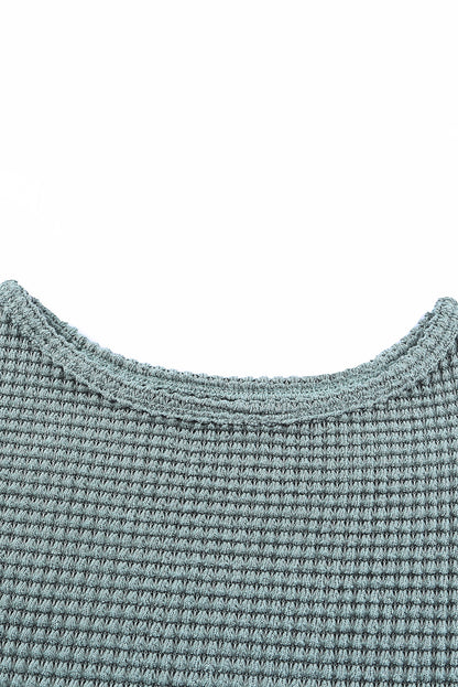 Waffle Knit Drop Shoulder Long Sleeve Top | Green