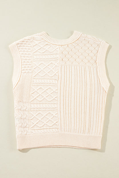 Cable Knit Dolman Armholes Sweater Tank | Beige