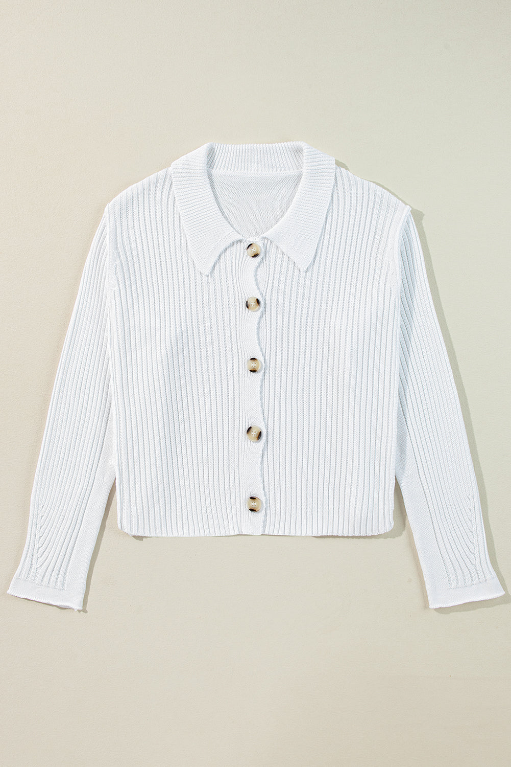 Collared Button-Up Loose Fit Casual Sweater | White