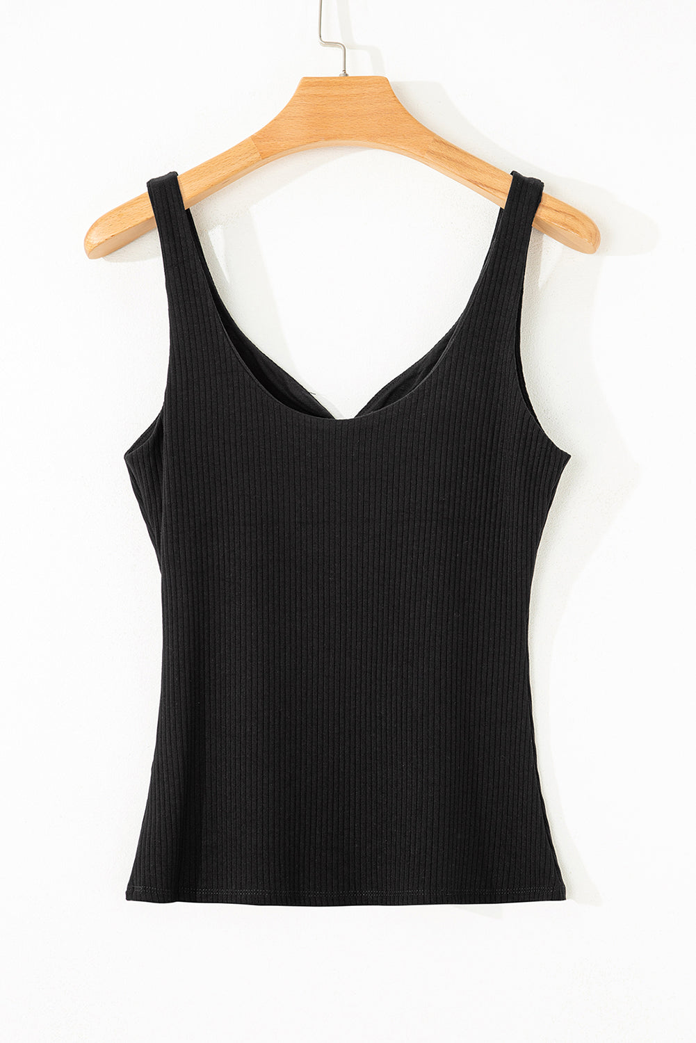 Sexy V Neck Ribbed Knit Sleeveless Top | Black