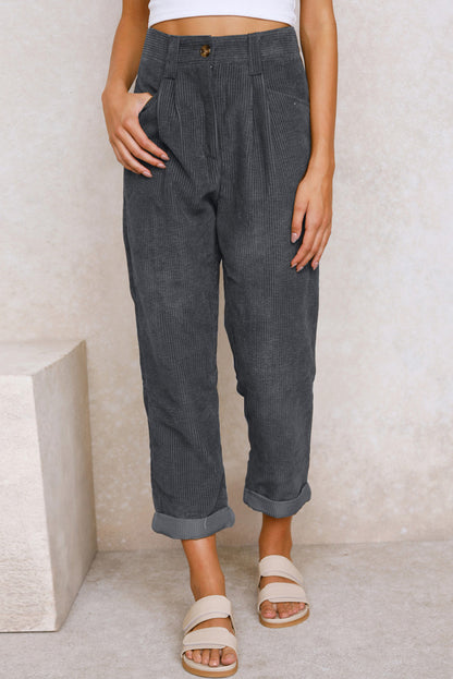 Corduroy High Waist Straight Leg Pants | Gray