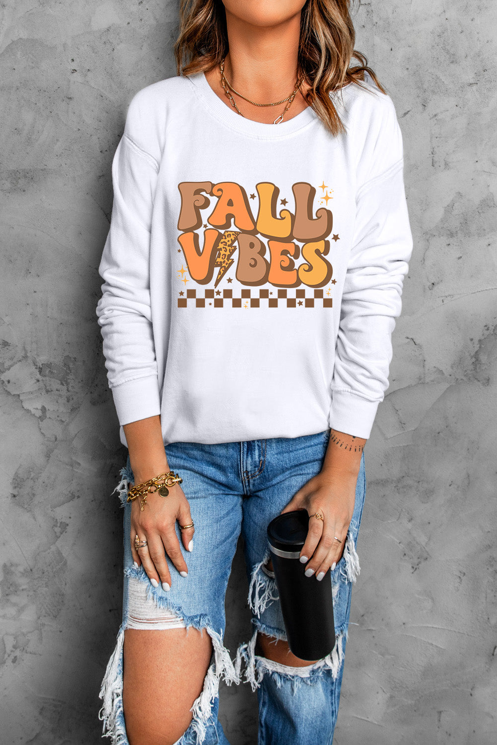 Fall Vibes Graphic Drop Shoulder Sweatshirt | Beige