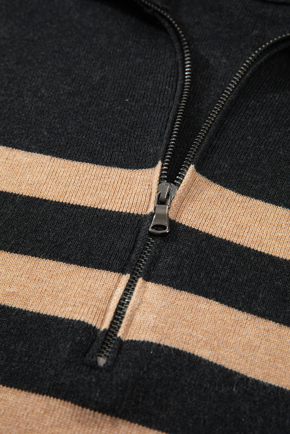 Collared Quarter Zipper Oversized Sweater | Black Stripe