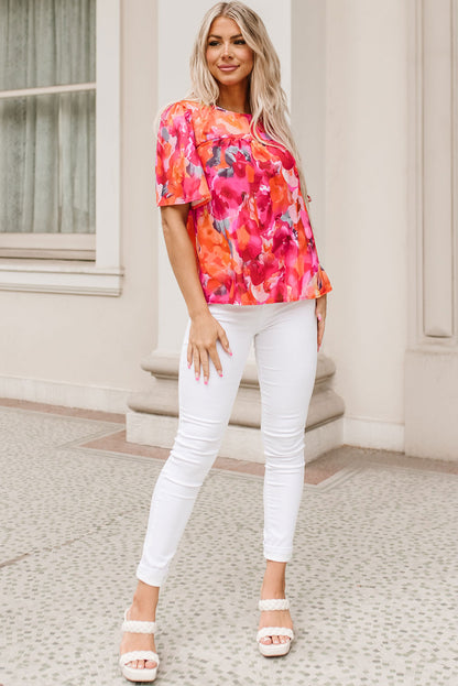 Fiery  Floral Print Wide Sleeve Blouse | Red