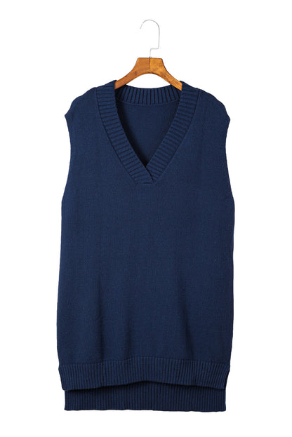 Dark  Knit Vest Pullover Sweater | Blue