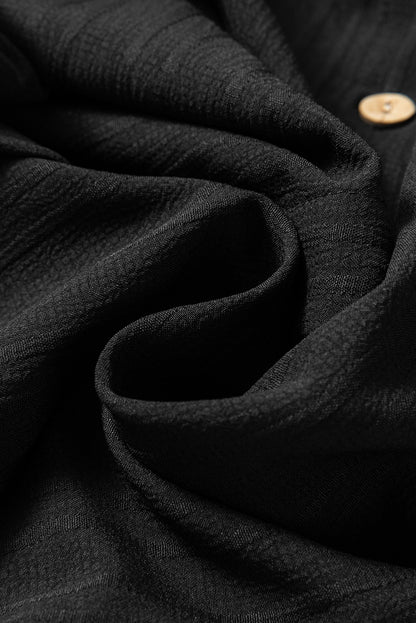 Solid Colour Textured Buttoned Turn Down Collar Shirt | Black