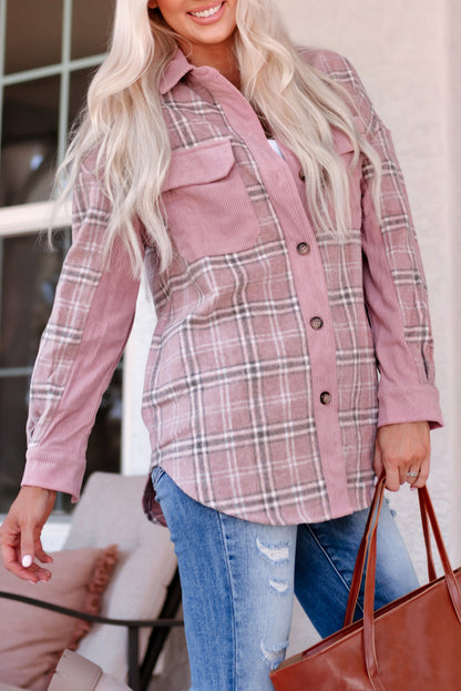 Pink Corduroy Plaid Pattern Shacket