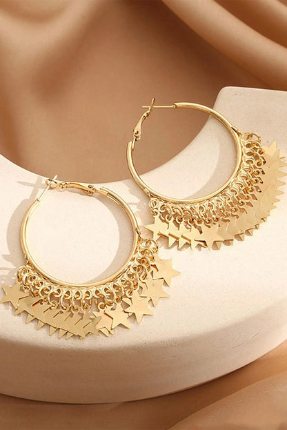 Stars Charms Plate Alloy Hoop Earrings | Gold