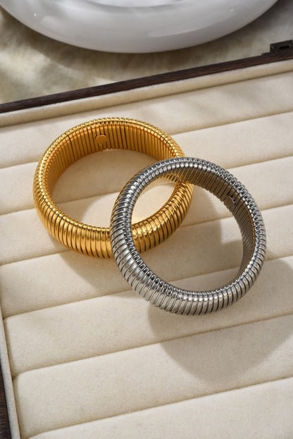 Textured Striped Plated Titanium Steel Chunky Bangle | Gold