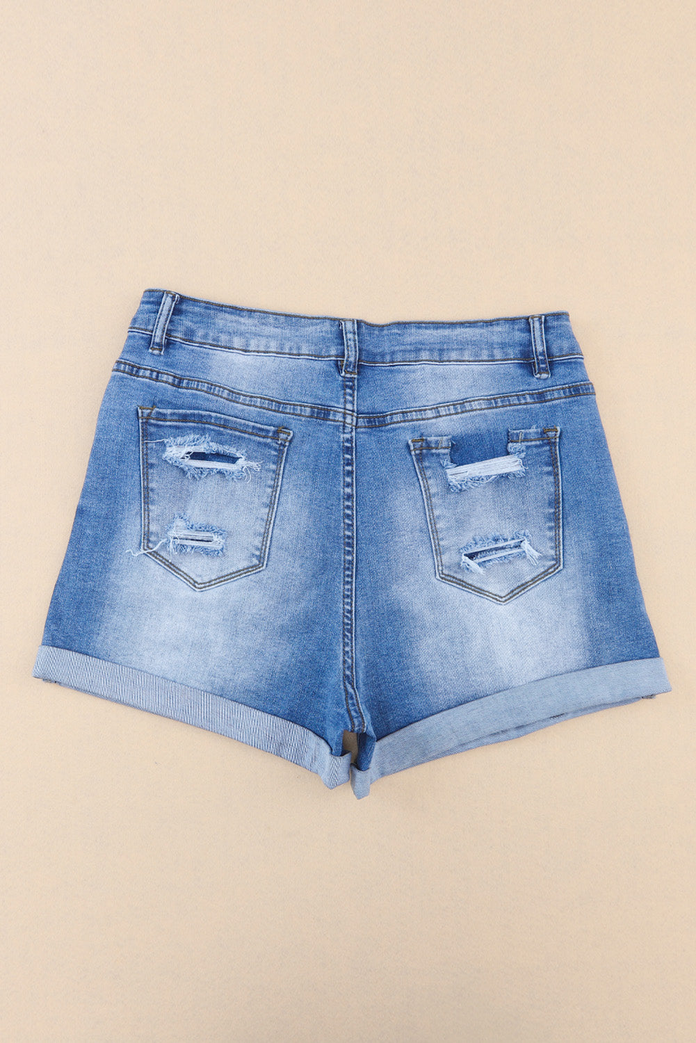 Vintage Distressed High Waist Pocket Denim Shorts | Sky Blue