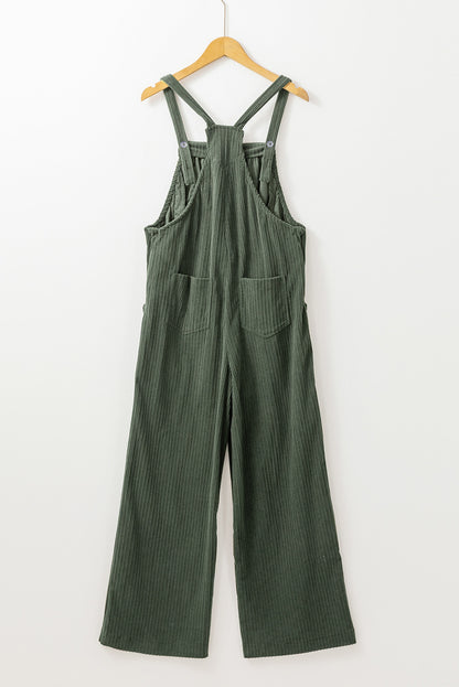 Plus Size Corduroy Pocketed Wide Leg Overall | Jungle Green