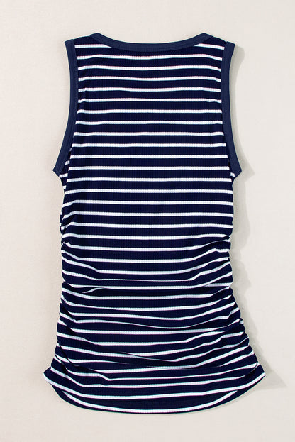 Contrast Round Neck Sleeveless Slim Top | Blue Stripe