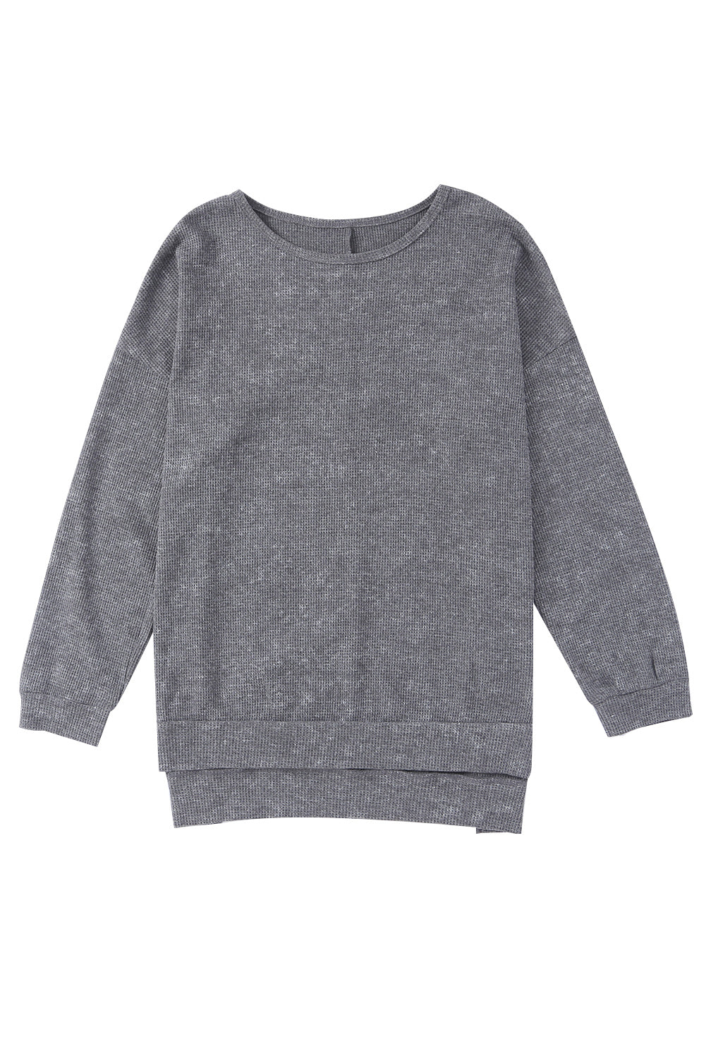 Waffle Knit Side Slit Pullover Top | Gray