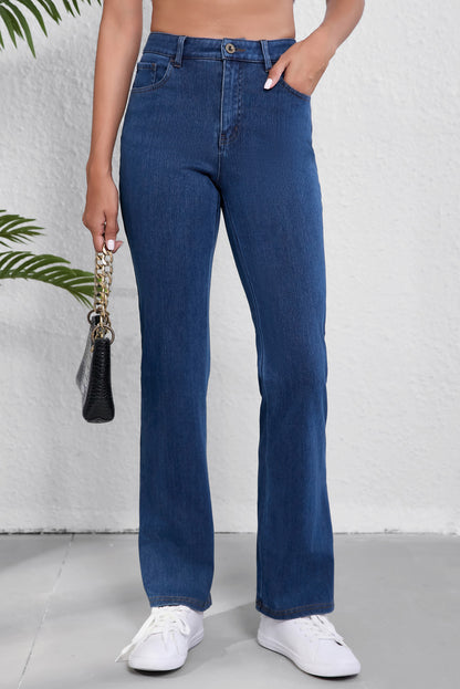 Mid Waist Stretchy Knit Casual Bootcut Jeans | Ashleigh Blue