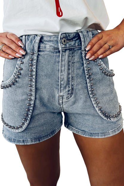 Studded Acid Wash Jean Shorts | Dusk Blue