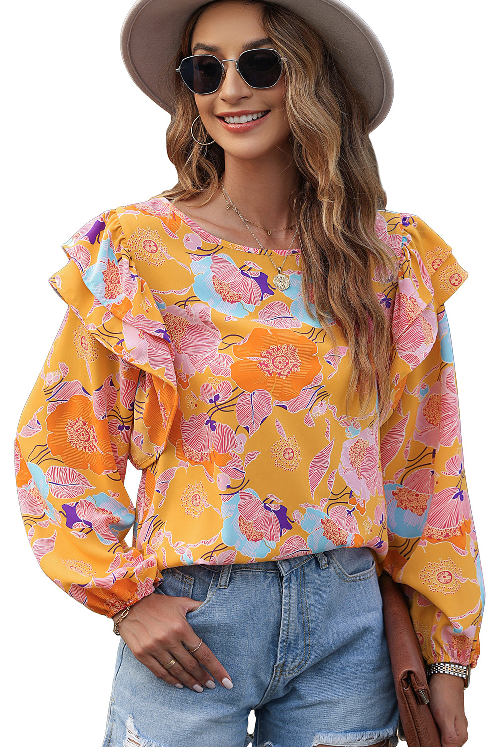 Floral Print Ruffle Puff Sleeve Blouse | Ginger