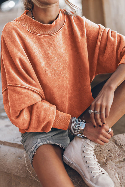 Drop Shoulder Crew Neck Pullover Sweatshirt | Orange