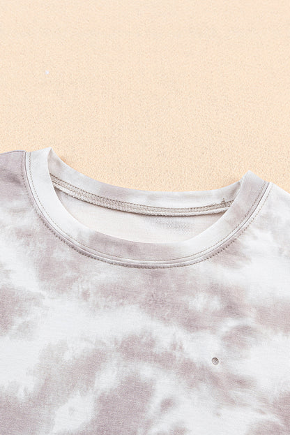 Tie-Dye Round Neck Short Sleeve Top | White