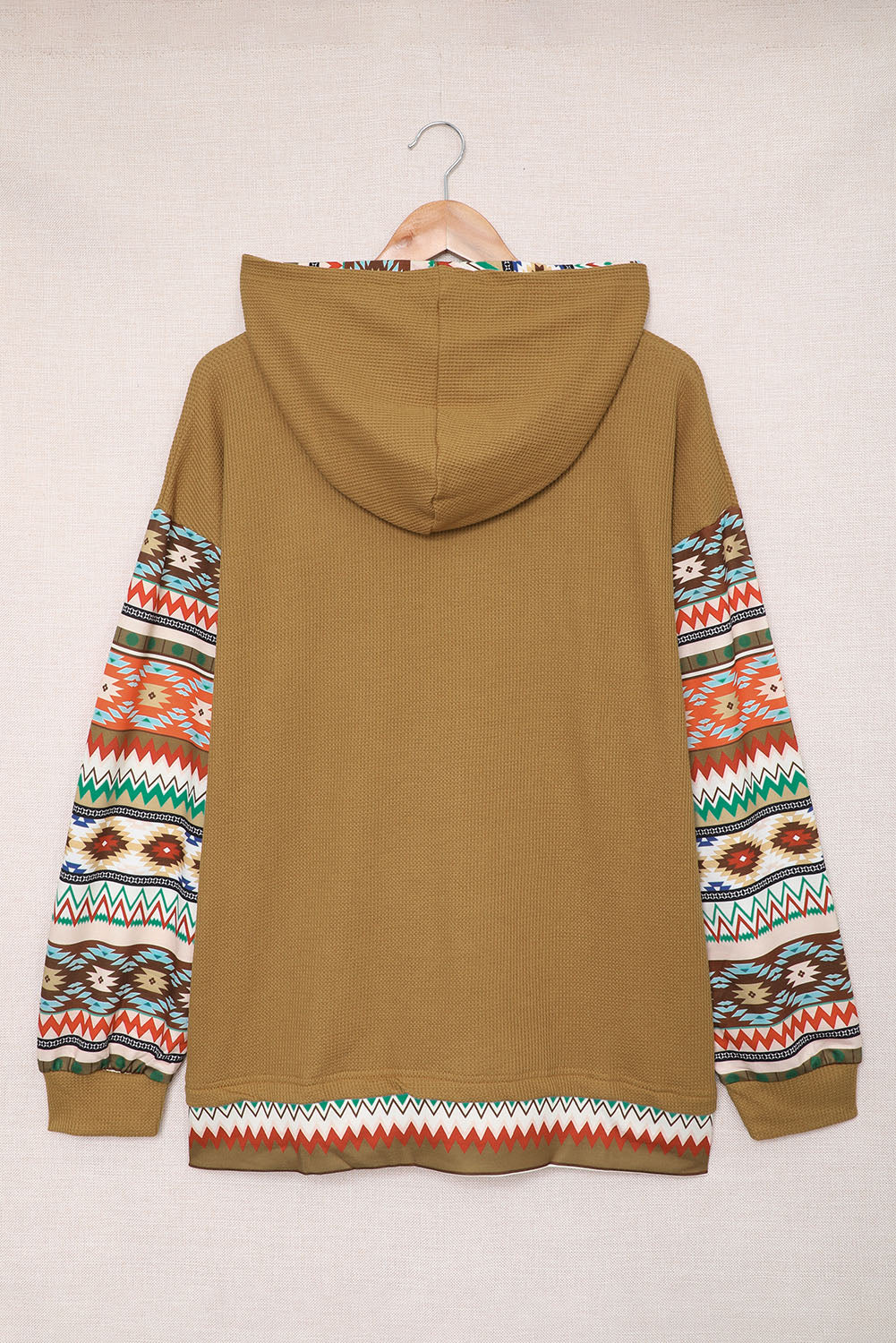 Texture Aztec Accent Plus Size Hoodie | Khaki