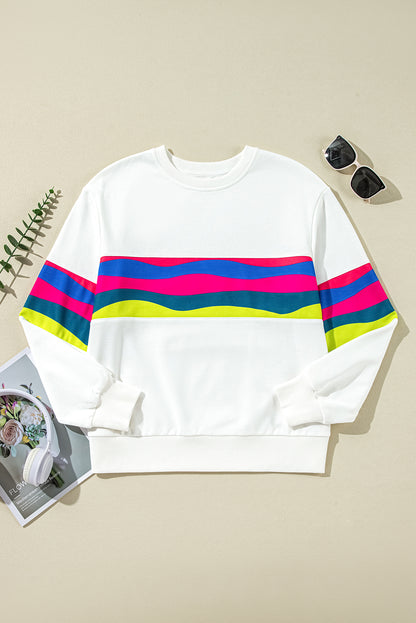 Colourful Striped Accent Long Sleeve T Shirt | White