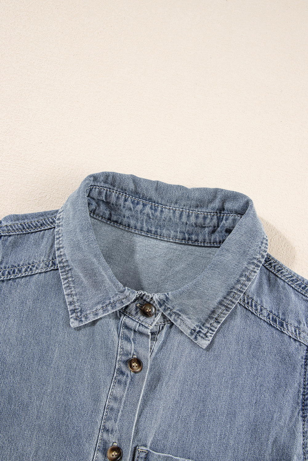 Frayed Ruffle Sleeve Denim Shirt | Beau Blue