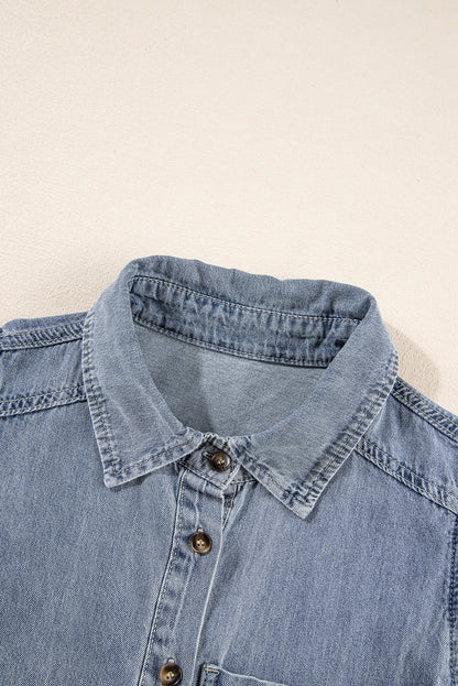 Frayed Ruffle Sleeve Denim Shirt | Beau Blue