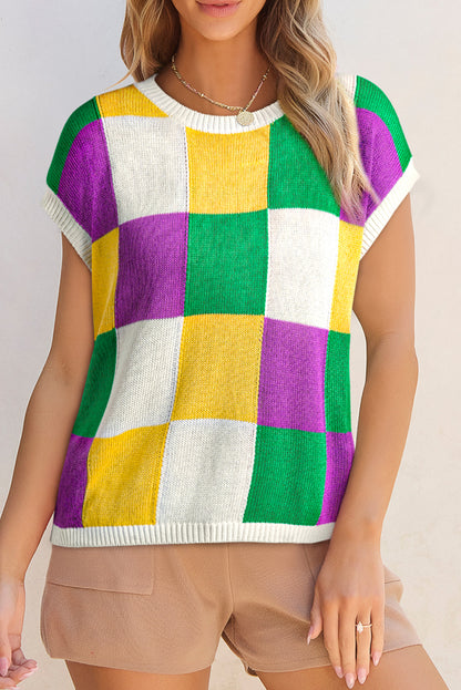 Tillandsia Purple Color Block Cap Sleeve Sweater