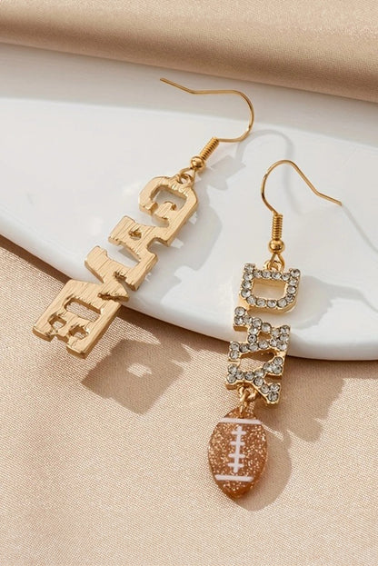 Game Day Rugby Football Rhinestone Earrings | Gold