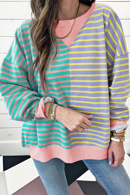 Colourblock Drop Shoulder Oversize Sweatshirt | Sky Blue Stripe