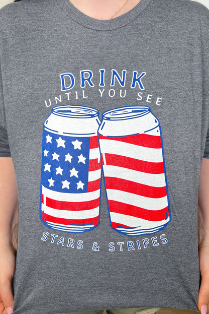 Usa Flag Drink Cans Slogan Graphic Tee | Gray