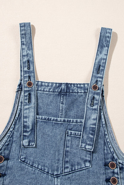 Distressed Bib Pocket Wide Leg Denim Overall | Stone Blue