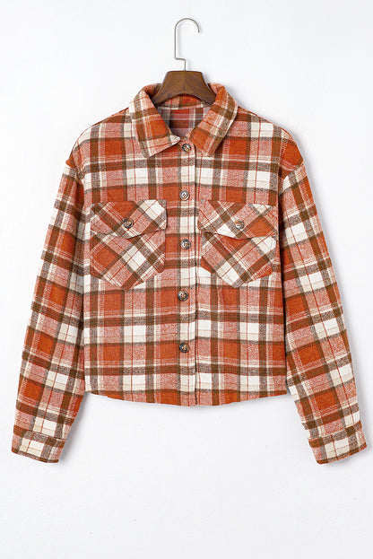 Plaid Button-Up Flap Pocket Jacket | Orange