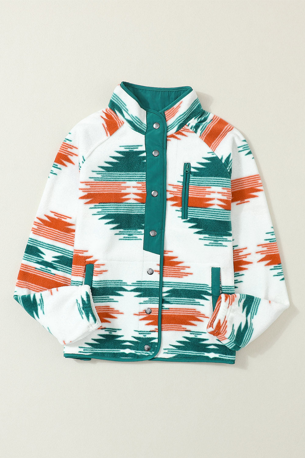 Western Aztec Snap Buttoned Fleece Jacket | Multicolour