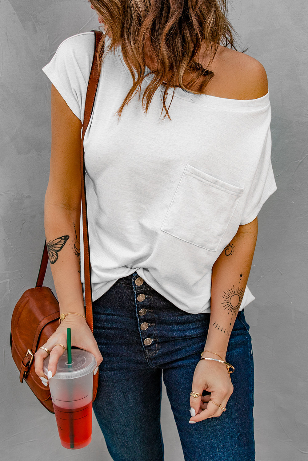 White Pocketed Tee With Side Slits | white