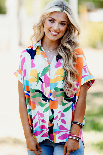 Abstract Leafy Print Short Sleeve Shirt | Multicolour