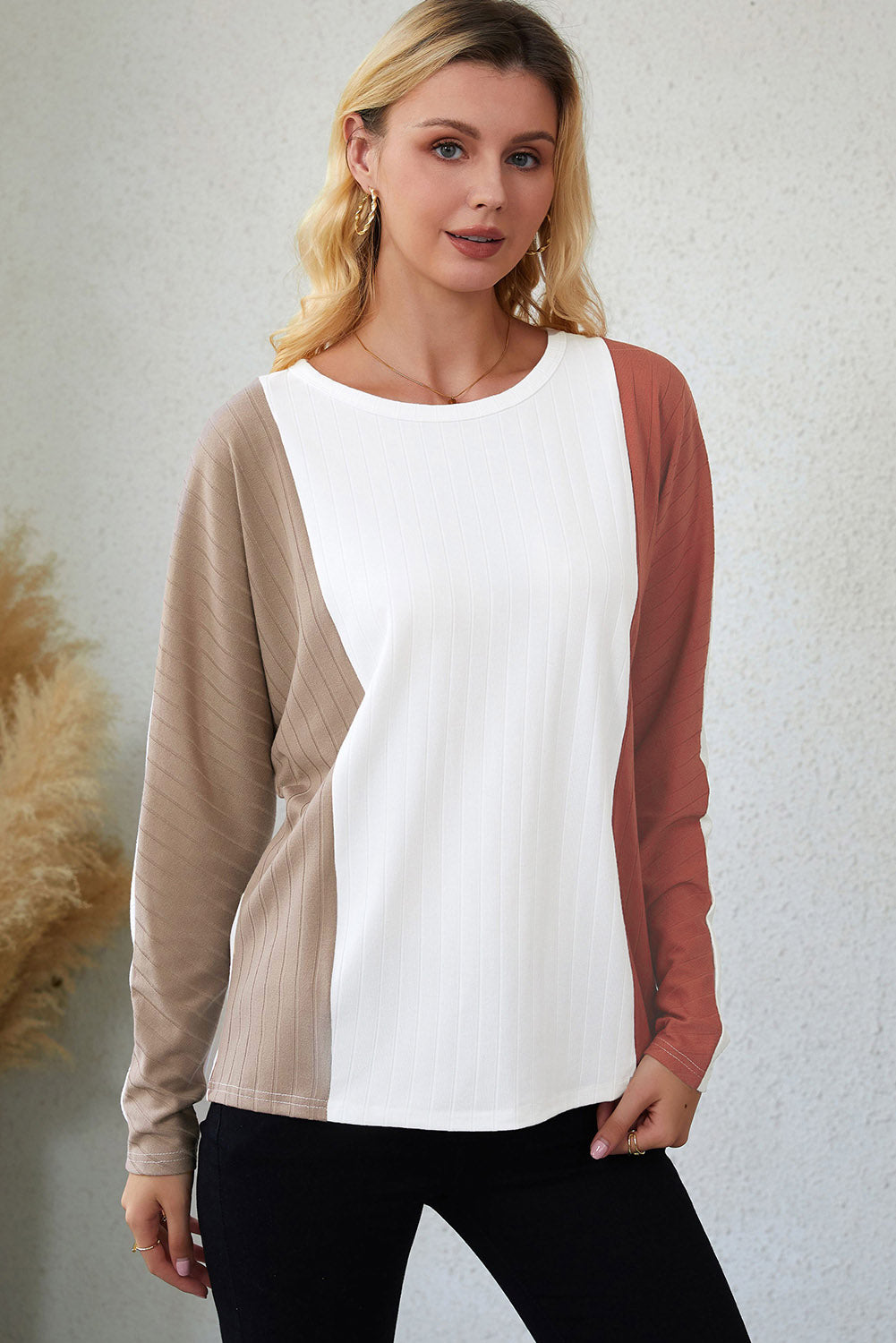 Apricot Colorblock Dolman Knit Top