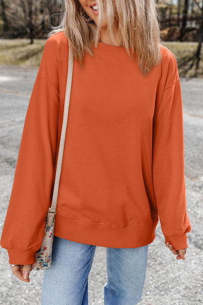 Plain Drop Shoulder Crewneck Pullover Sweatshirt | Orange