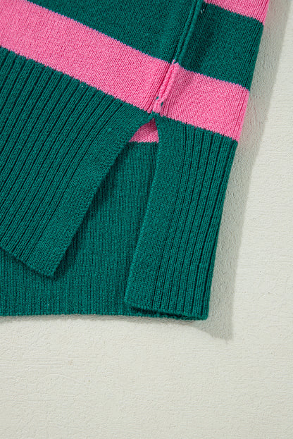 Collared Quarter Zipper Oversized Sweater | Green