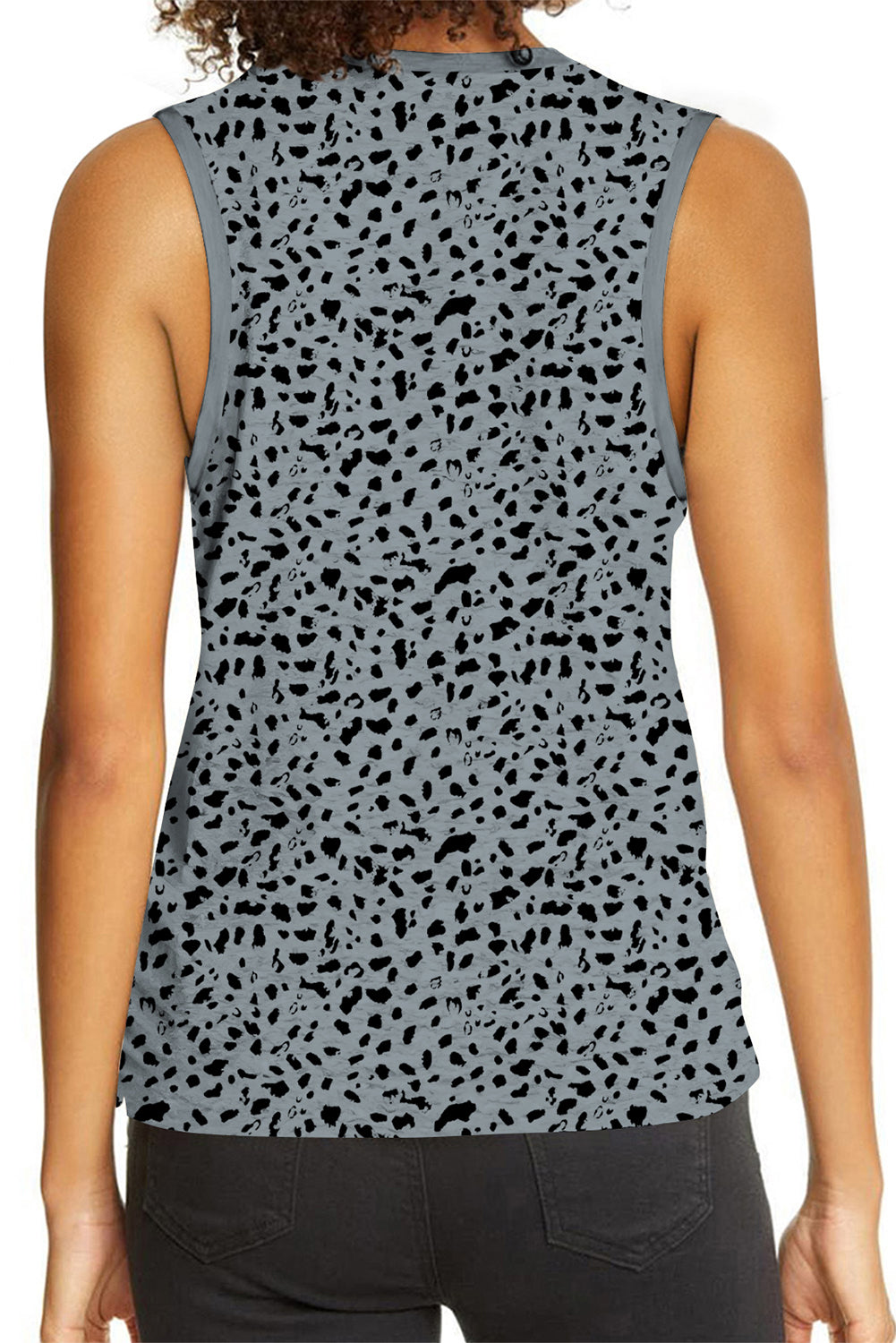 Leopard Print Round Neck Tank Top | Gray