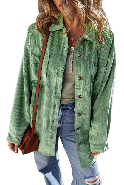 Patched Pocket Button Up Corduroy Shacket | Mist Green